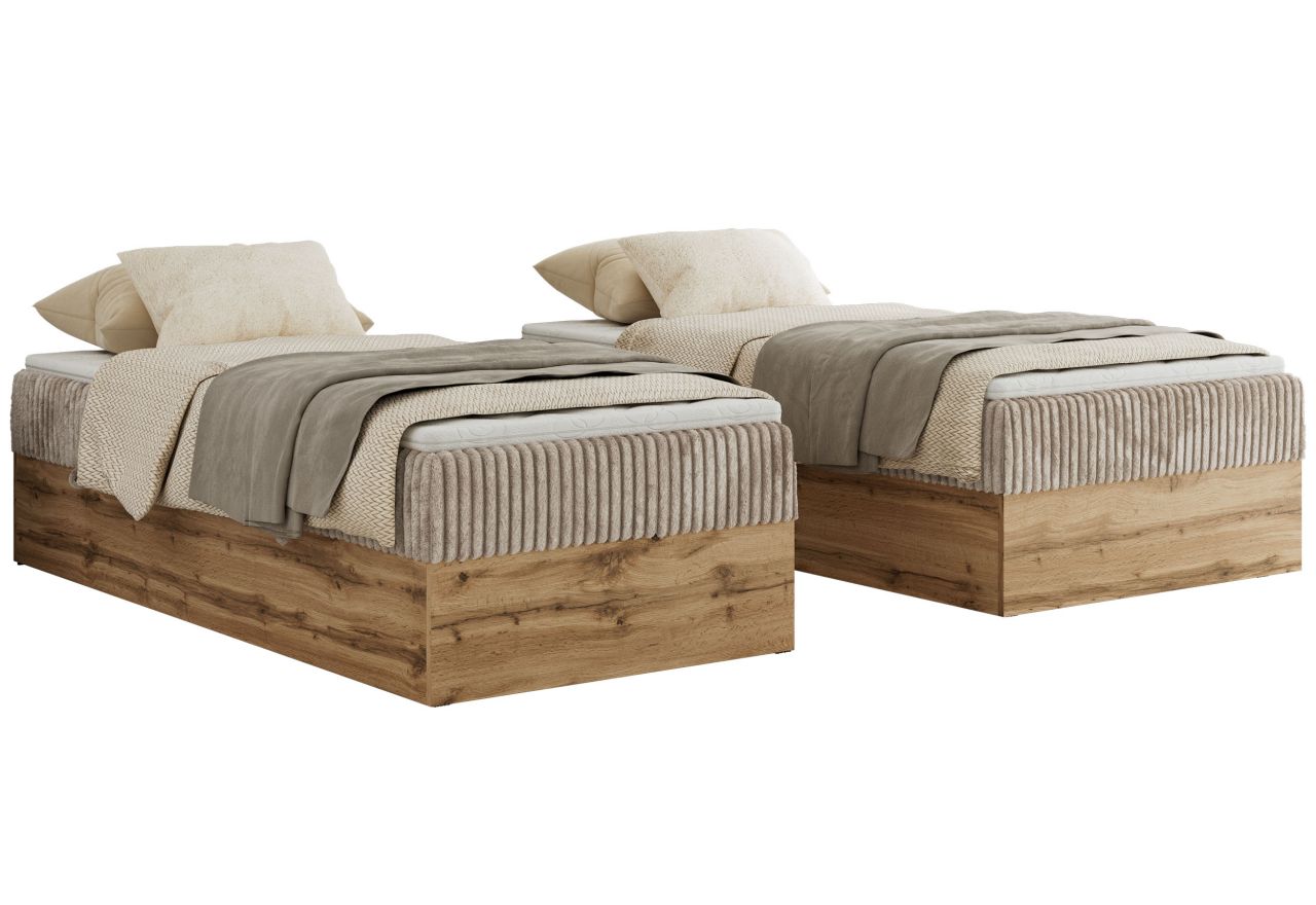 Łóżko kontynentalne WOOD ZERO 90x200 - H3 - jasnobrązowy, sztruks - topper T25