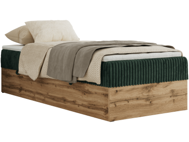 Łóżko kontynentalne WOOD ZERO 90x200 - H3 - ciemnozielony, sztruks - topper T25