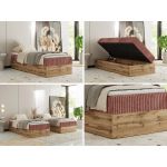 Łóżko kontynentalne WOOD ZERO 90x200 - H3 - różowy, sztruks - topper T25