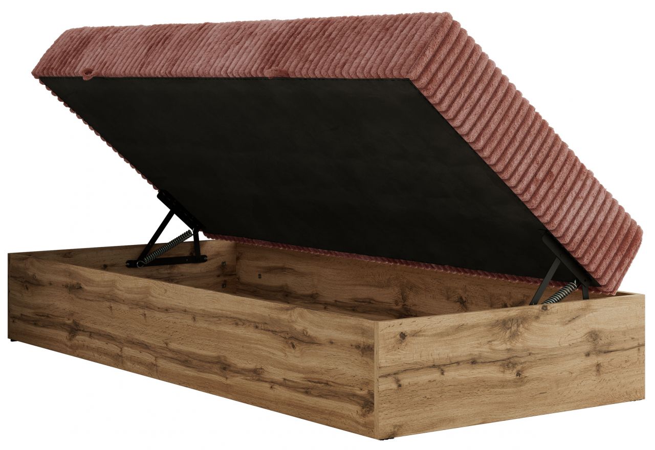 Łóżko kontynentalne WOOD ZERO 90x200 - H3 - różowy, sztruks - topper T25