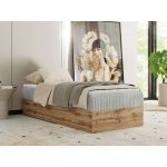 Łóżko kontynentalne WOOD ZERO 90x200 - H3 - jasnoszary, sztruks - topper T25