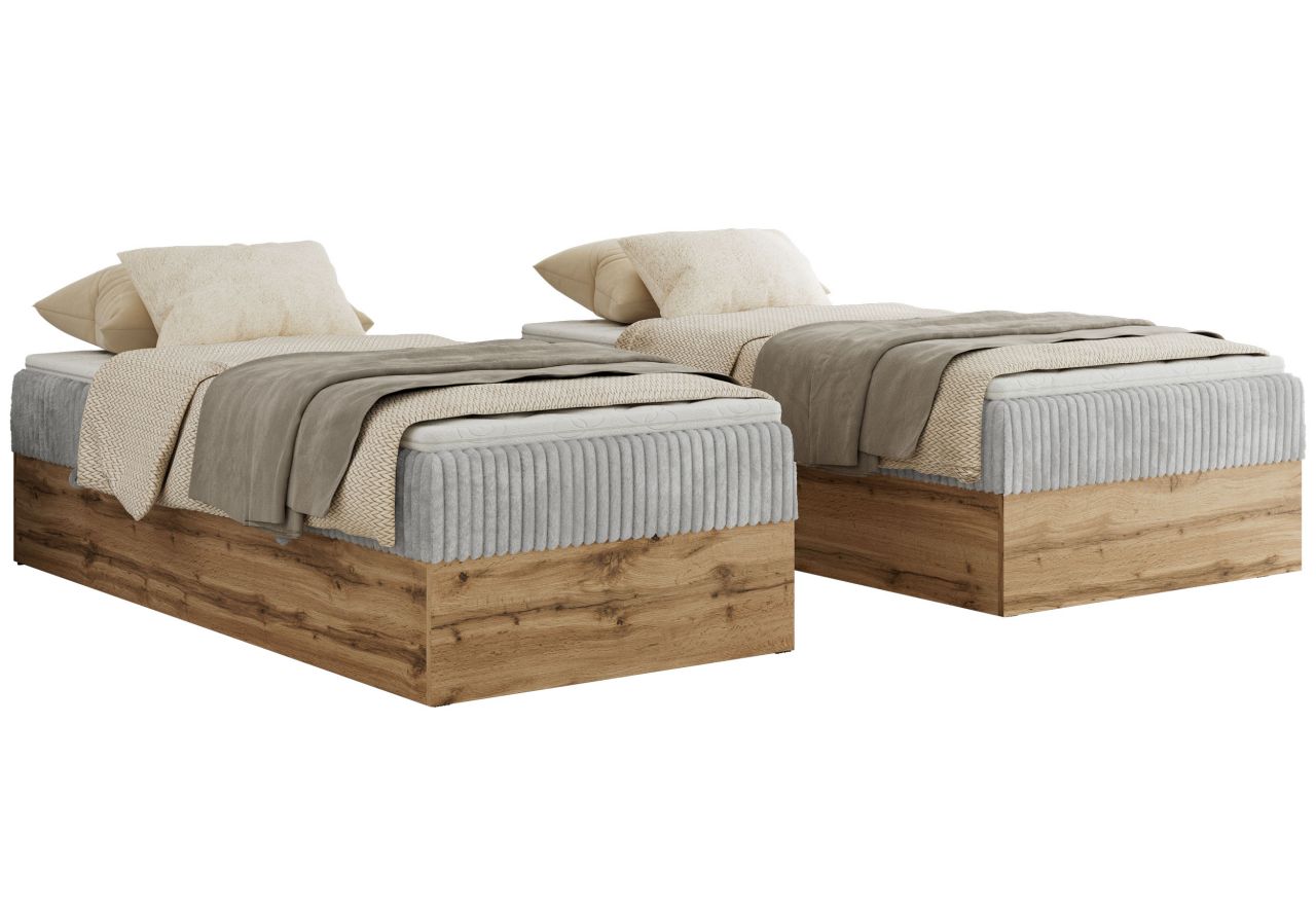 Łóżko kontynentalne WOOD ZERO 90x200 - H3 - jasnoszary, sztruks - topper T25