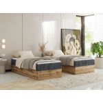 Łóżko kontynentalne WOOD ZERO 90x200 - H3 - szary, sztruks - topper T25