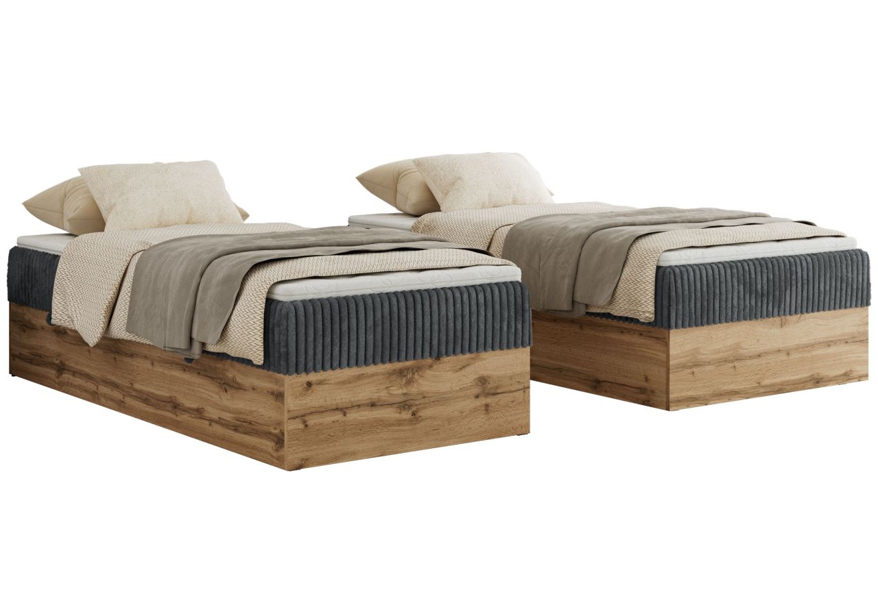 Łóżko kontynentalne WOOD ZERO 90x200 - H3 - szary, sztruks - topper T25