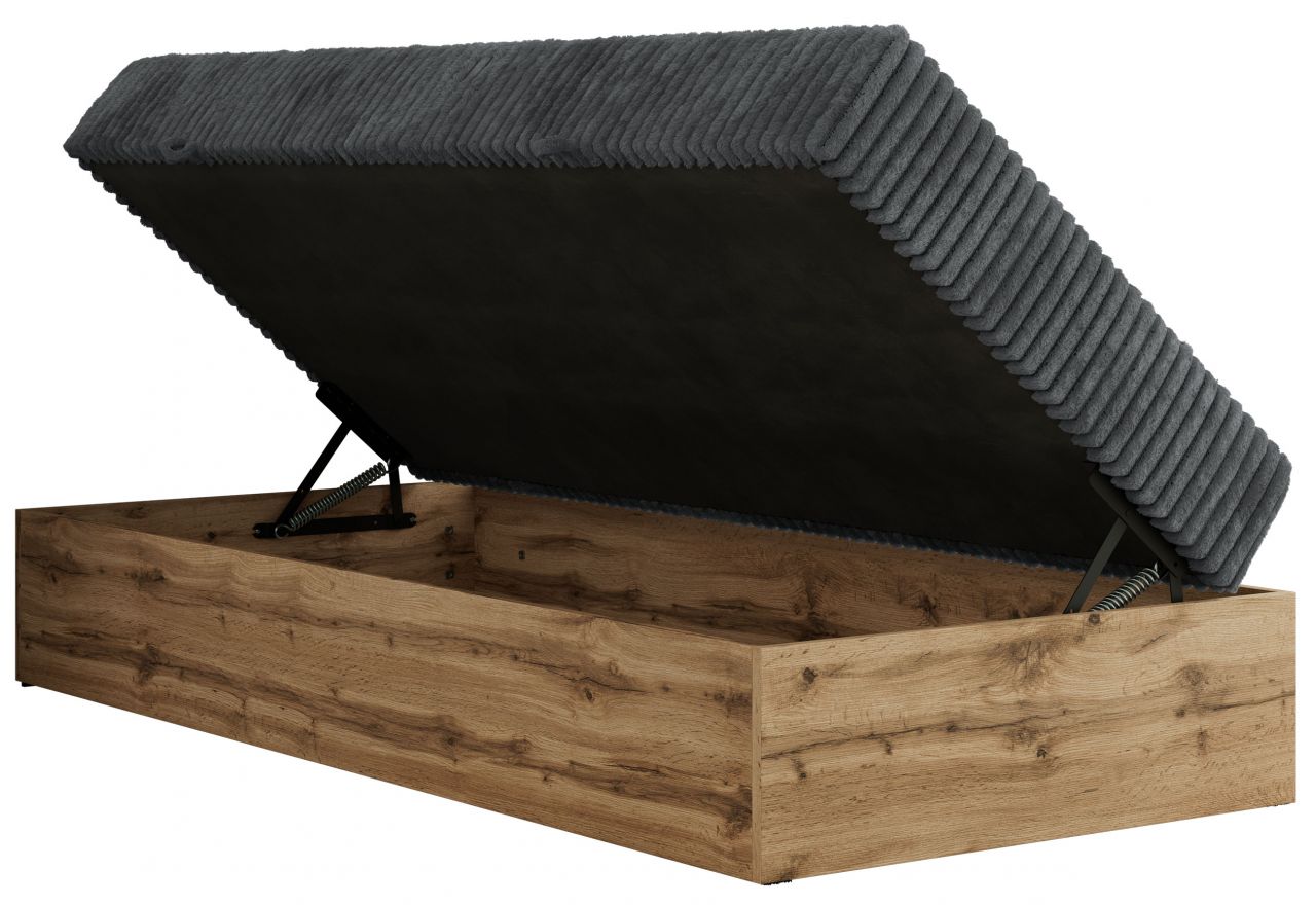 Łóżko kontynentalne WOOD ZERO 90x200 - H3 - szary, sztruks - topper T25