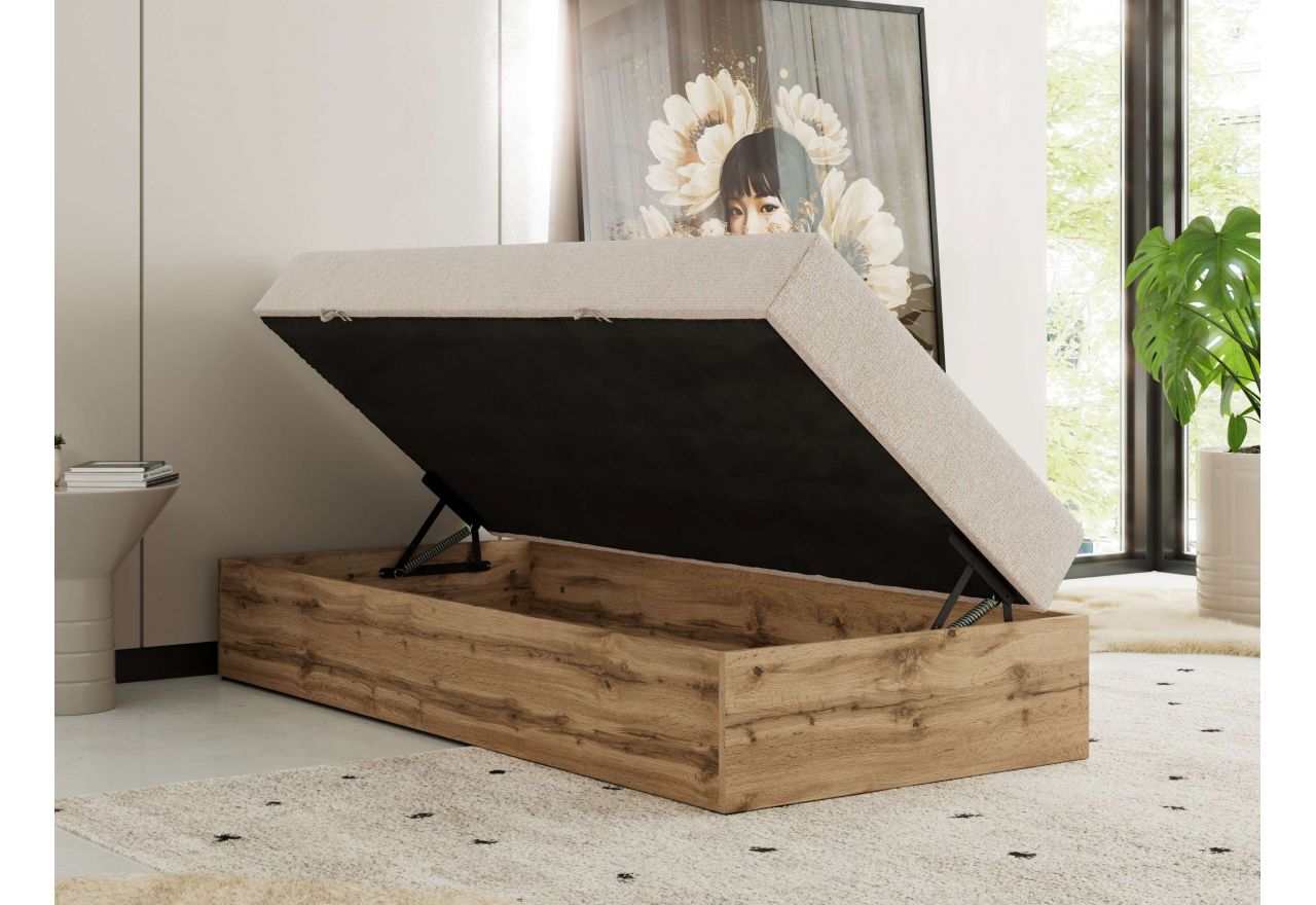 Łóżko kontynentalne WOOD ZERO 90x200 - H4 - kremowy, struktura - topper T25