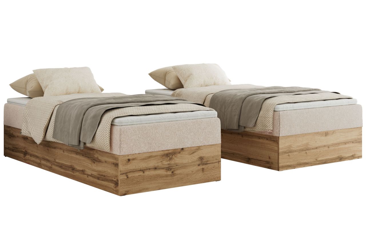 Łóżko kontynentalne WOOD ZERO 90x200 - H4 - kremowy, struktura - topper T25