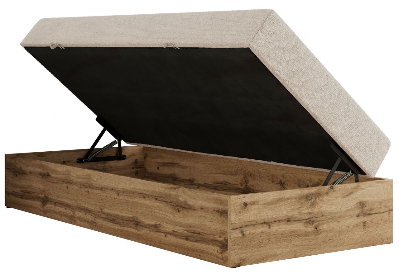 Łóżko kontynentalne WOOD ZERO 90x200 - H4 - kremowy, struktura - topper T25