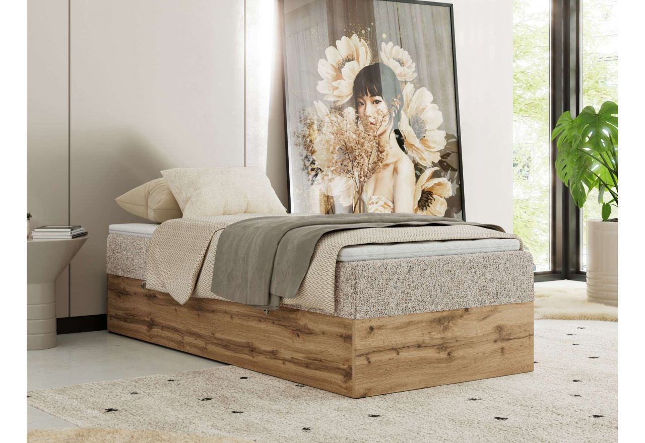 Łóżko kontynentalne WOOD ZERO 90x200 - H4 - beżowy, struktura - topper T25