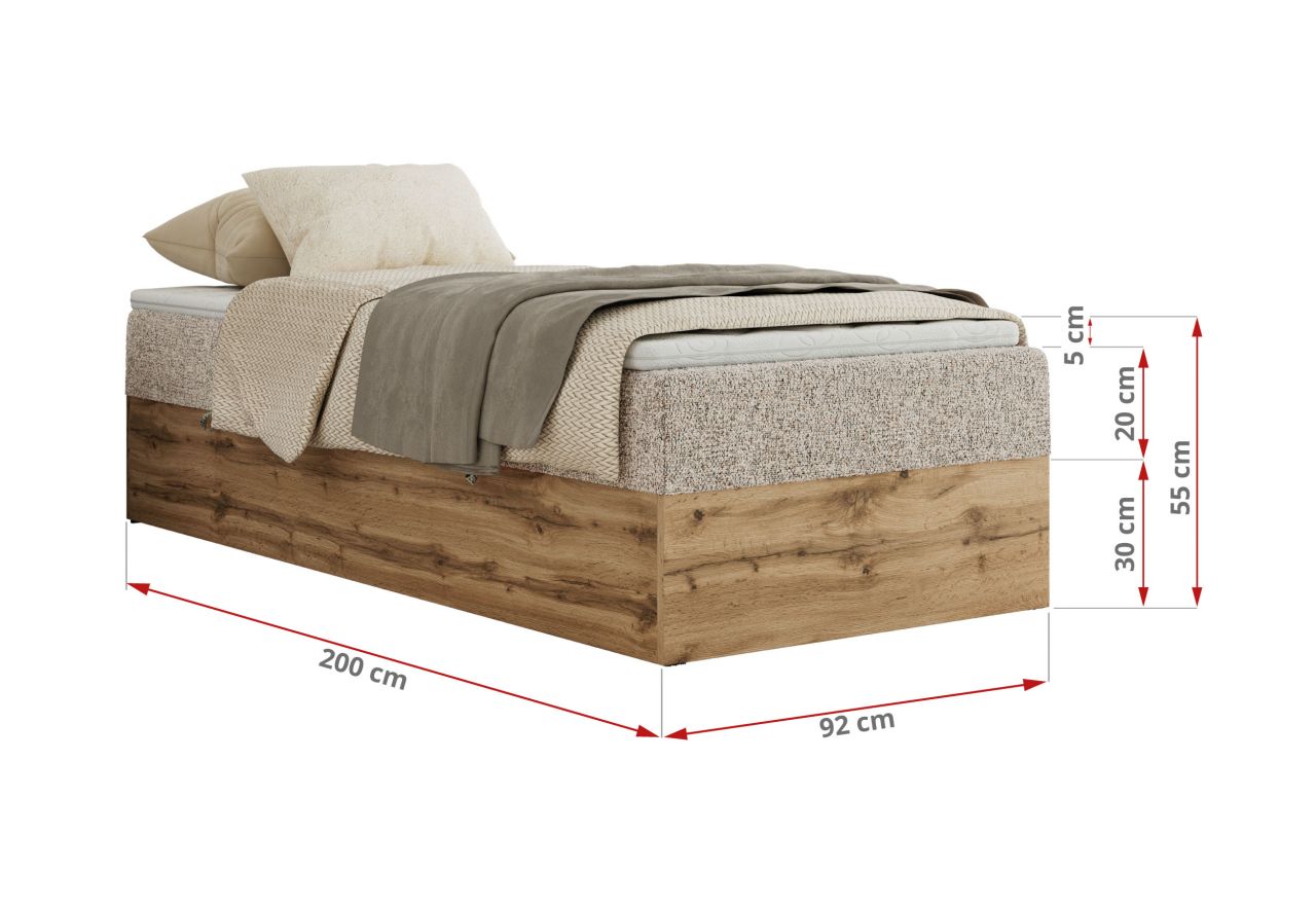Łóżko kontynentalne WOOD ZERO 90x200 - H4 - beżowy, struktura - topper T25