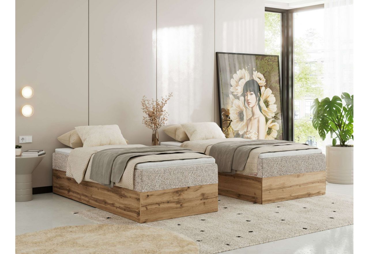 Łóżko kontynentalne WOOD ZERO 90x200 - H4 - beżowy, struktura - topper T25