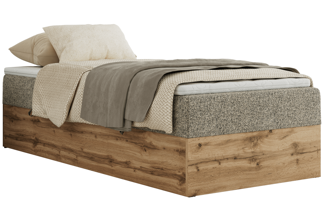Łóżko kontynentalne WOOD ZERO 90x200 - H4 - szary, struktura - topper T25