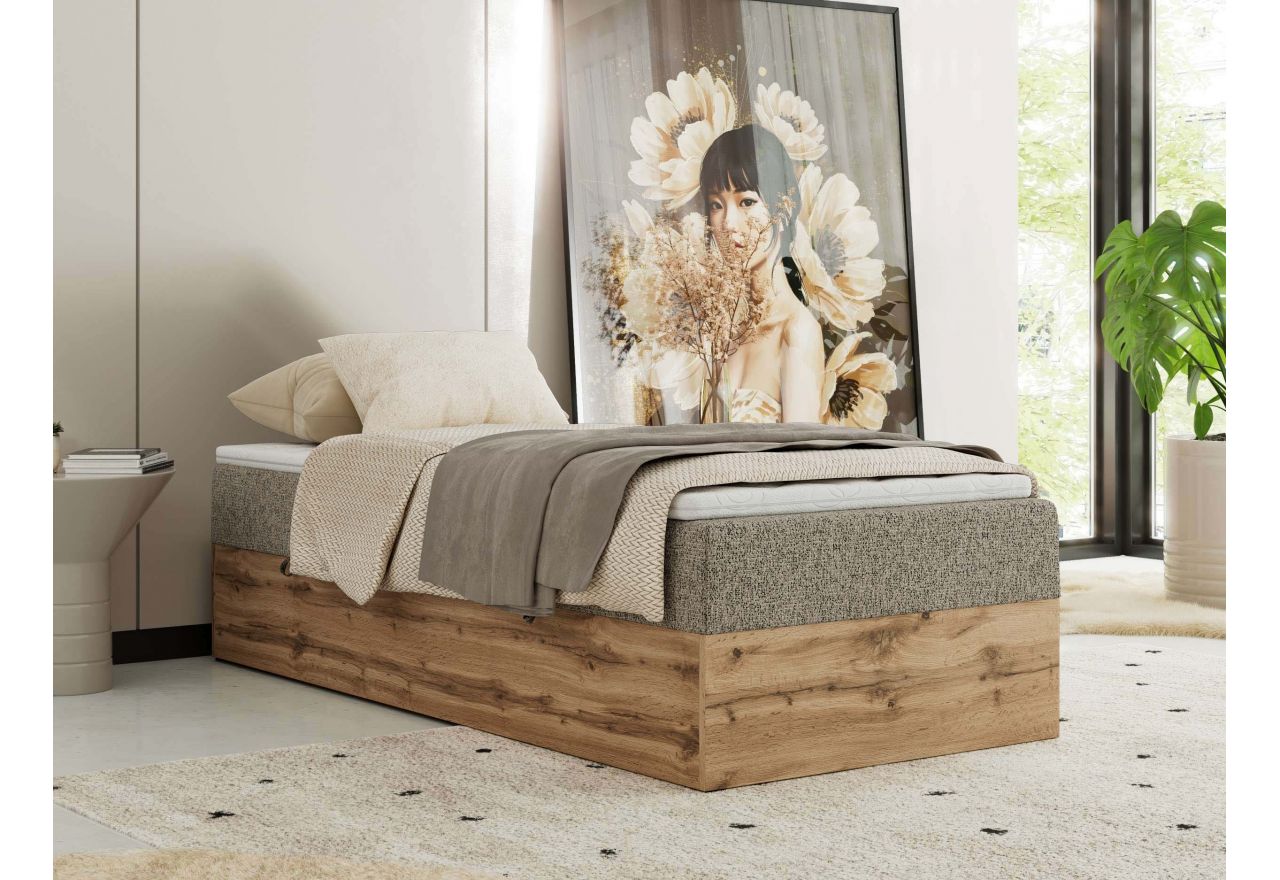 Łóżko kontynentalne WOOD ZERO 90x200 - H4 - ciemnobeżowy, struktura - topper T25
