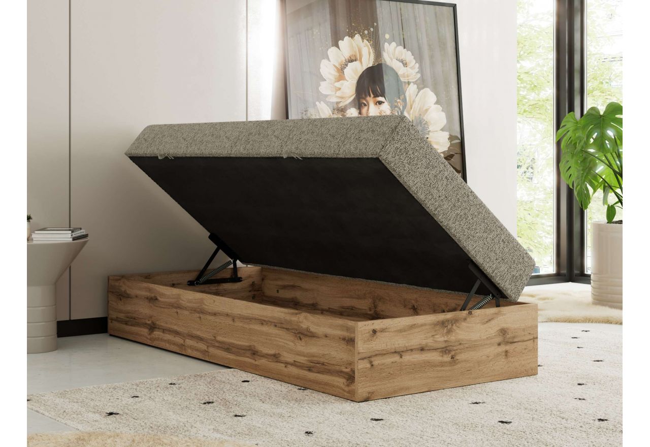 Łóżko kontynentalne WOOD ZERO 90x200 - H4 - ciemnobeżowy, struktura - topper T25