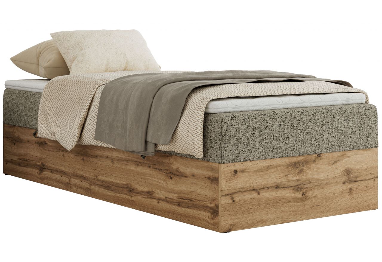 Łóżko kontynentalne WOOD ZERO 90x200 - H4 - ciemnobeżowy, struktura - topper T25