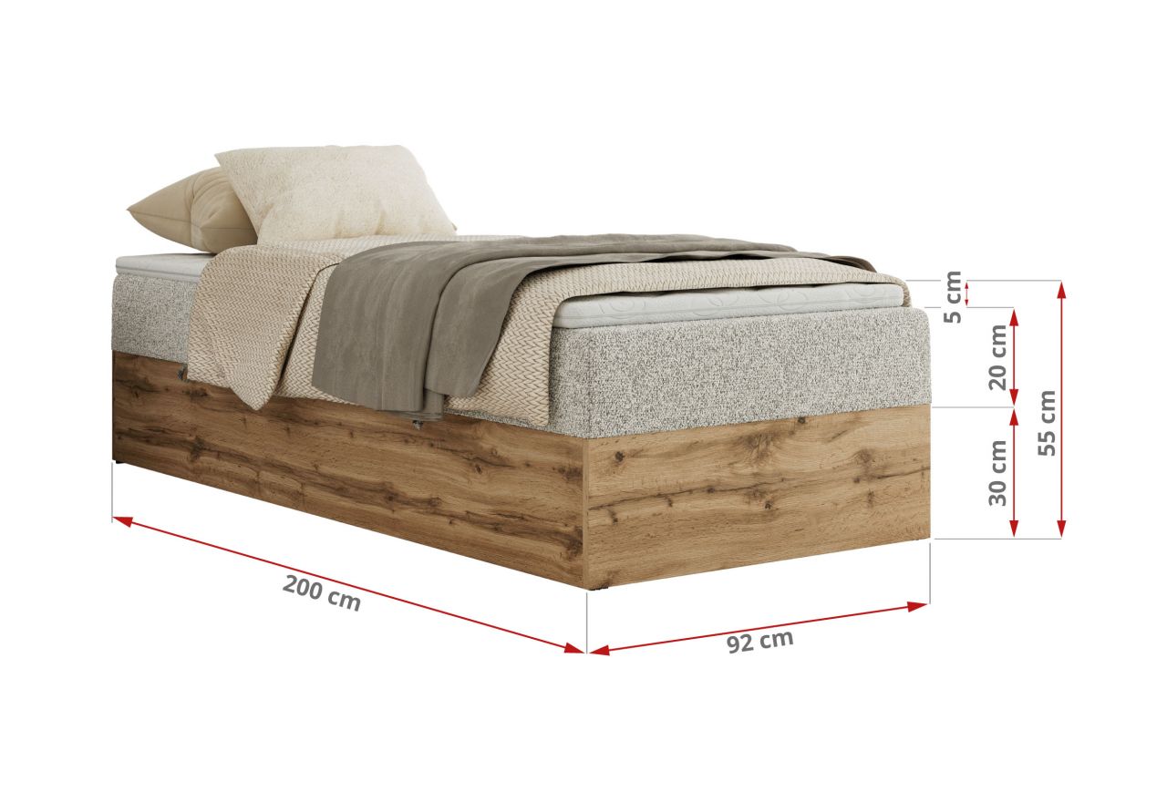 Łóżko kontynentalne WOOD ZERO 90x200 - H4 - jasnoszary, struktura - topper T25