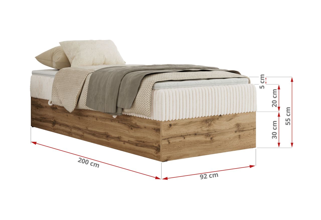 Łóżko kontynentalne WOOD ZERO 90x200 - H4 - beżowy, sztruks - topper T25