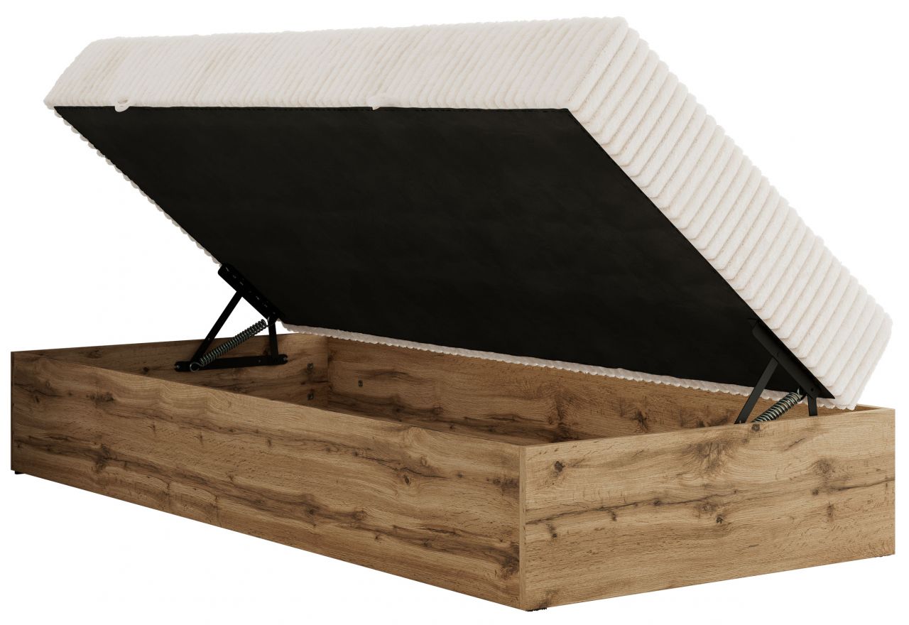 Łóżko kontynentalne WOOD ZERO 90x200 - H4 - beżowy, sztruks - topper T25