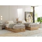 Łóżko kontynentalne WOOD ZERO 90x200 - H4 - jasnobrązowy, sztruks - topper T25