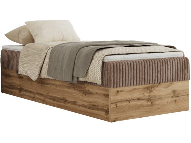 Łóżko kontynentalne WOOD ZERO 90x200 - H4 - brązowy, sztruks - topper T25