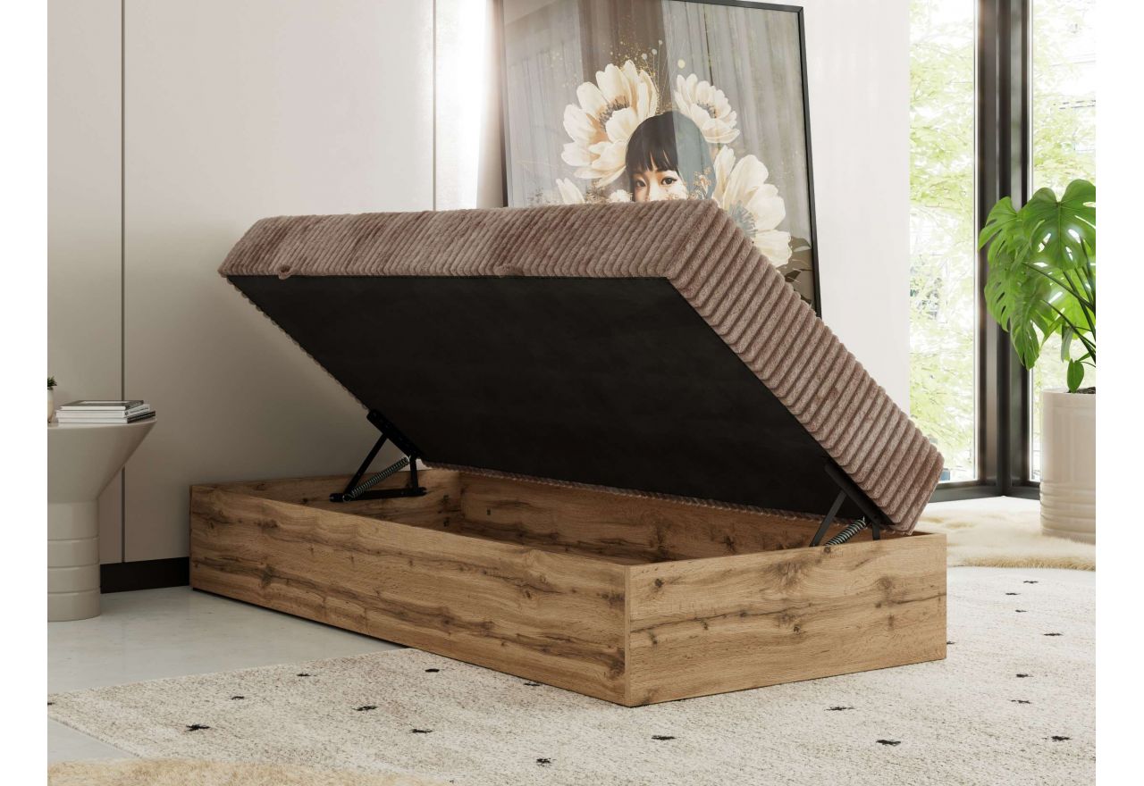 Łóżko kontynentalne WOOD ZERO 90x200 - H4 - brązowy, sztruks - topper T25