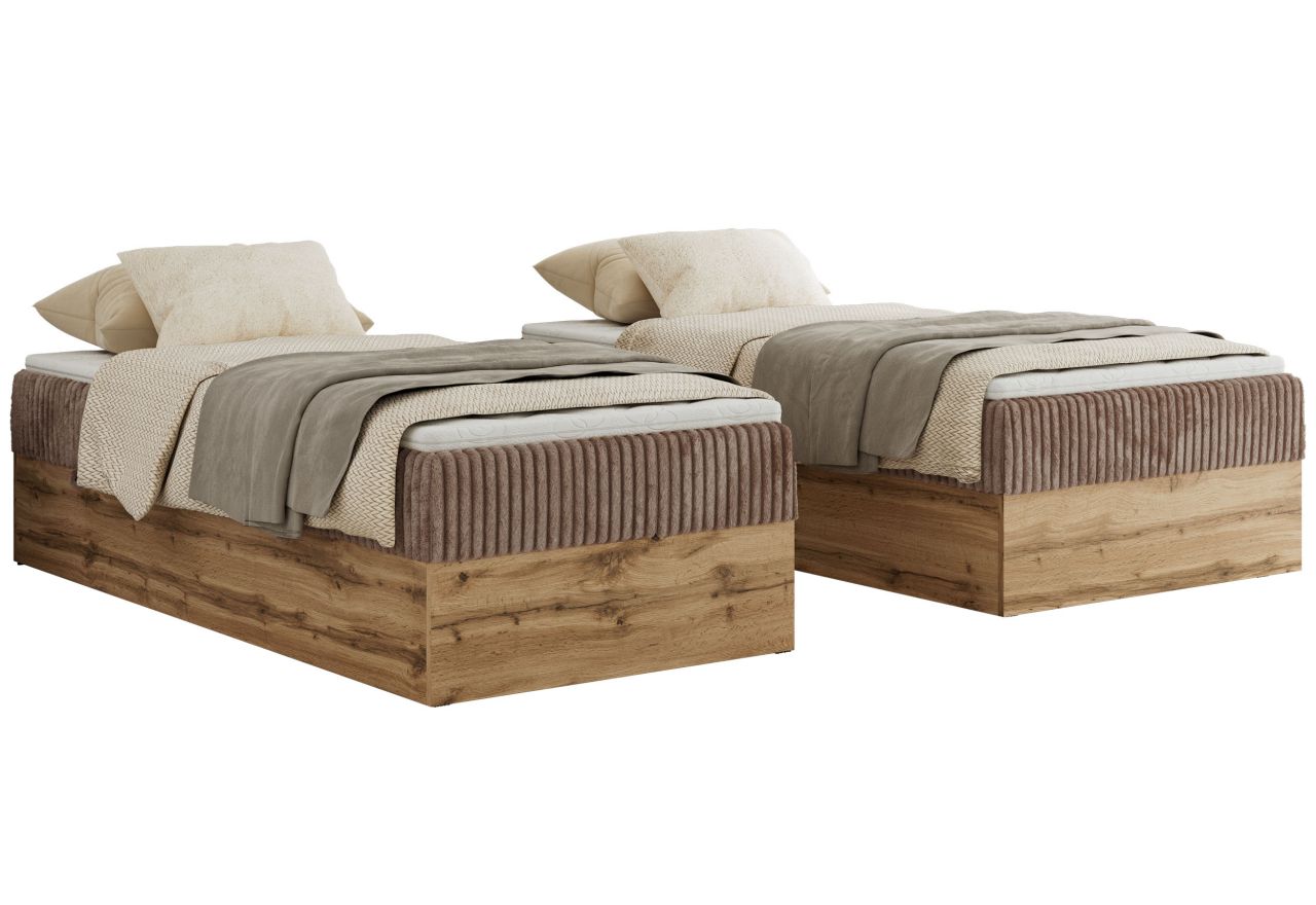 Łóżko kontynentalne WOOD ZERO 90x200 - H4 - brązowy, sztruks - topper T25