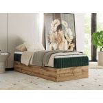 Łóżko kontynentalne WOOD ZERO 90x200 - H4 - ciemnozielony, sztruks - topper T25