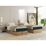 Łóżko kontynentalne WOOD ZERO 90x200 - H4 - ciemnozielony, sztruks - topper T25