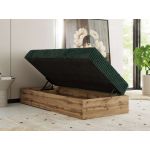 Łóżko kontynentalne WOOD ZERO 90x200 - H4 - ciemnozielony, sztruks - topper T25