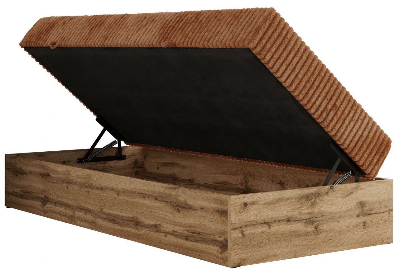Łóżko kontynentalne WOOD ZERO 90x200 - H4 - pomarańczowy, sztruks - topper T25