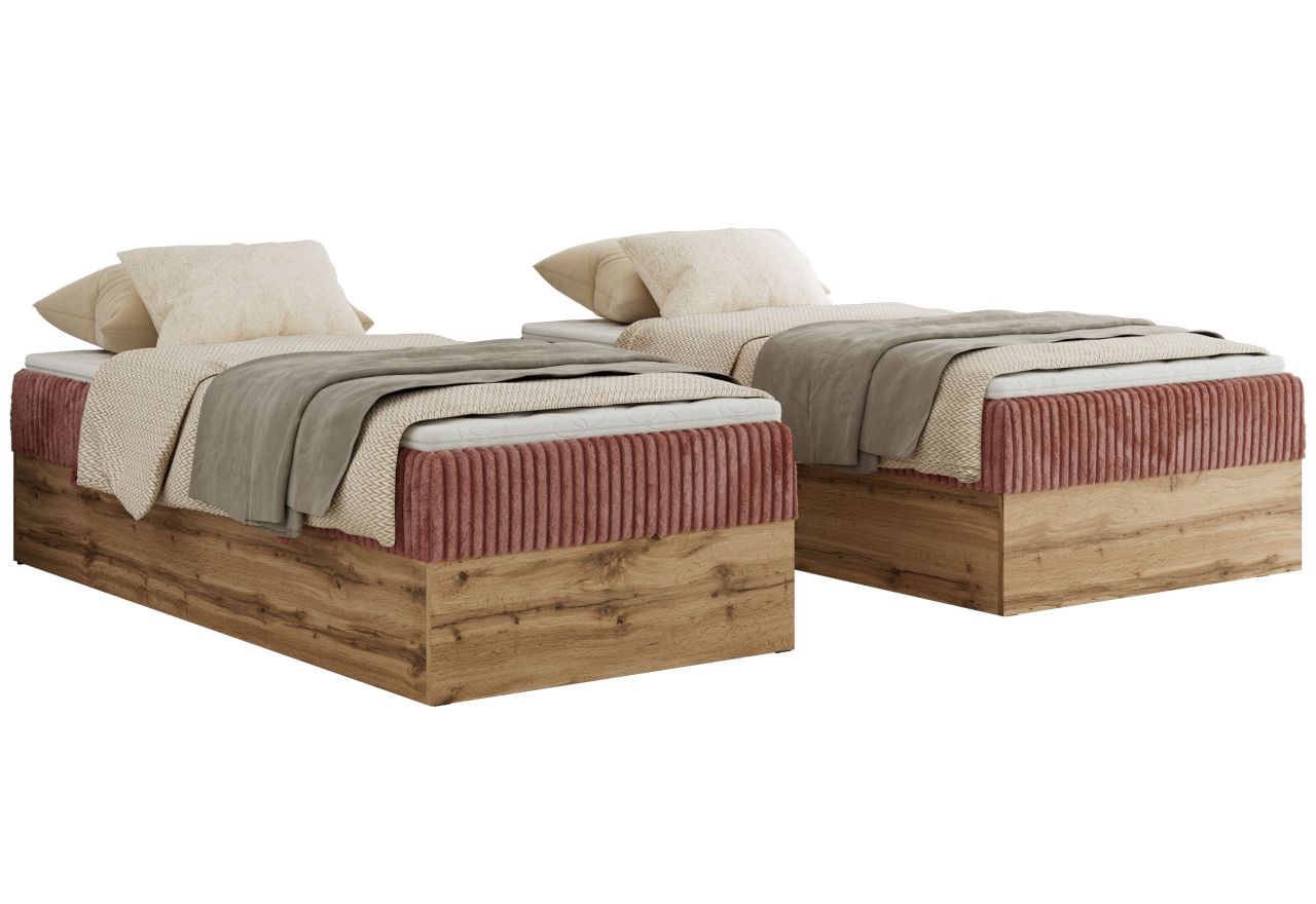 Łóżko kontynentalne WOOD ZERO 90x200 - H4 - różowy, sztruks - topper T25