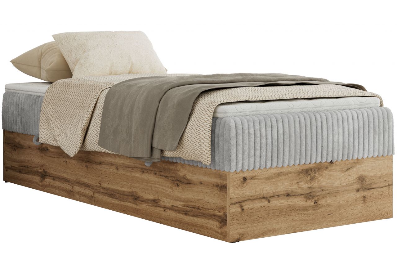 Łóżko kontynentalne WOOD ZERO 90x200 - H4 - jasnoszary, sztruks - topper T25