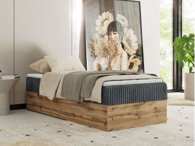 Łóżko kontynentalne WOOD ZERO 90x200 - H4 - szary, sztruks - topper T25