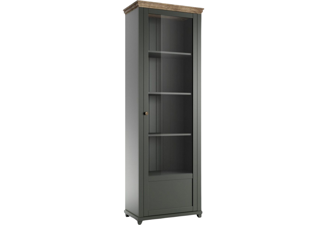 Wąska witryna stojąca w klasycznym stylu do salonu lub pokoju dziennego prawa - ELVAS WM Dąb Lefkas / Zielony