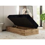 Łóżko kontynentalne WOOD ZERO 90x200 - H4 - czarny, sztruks - topper T25