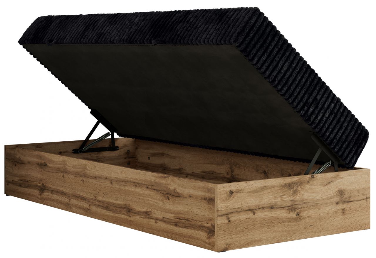 Łóżko kontynentalne WOOD ZERO 90x200 - H4 - czarny, sztruks - topper T25