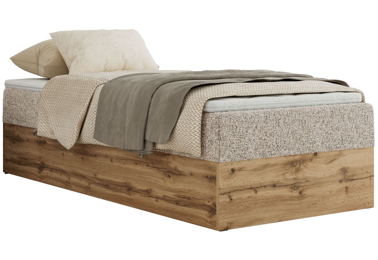 Łóżko kontynentalne WOOD ZERO 90x200 - H3 - beżowy, struktura - topper Visco
