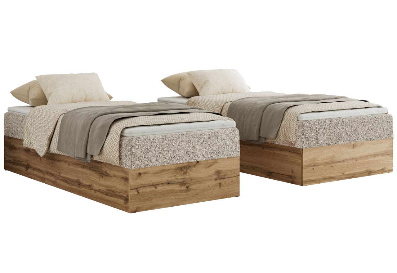 Łóżko kontynentalne WOOD ZERO 90x200 - H3 - beżowy, struktura - topper Visco