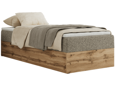 Łóżko kontynentalne WOOD ZERO 90x200 - H3 - ciemnobeżowy, struktura - topper Visco