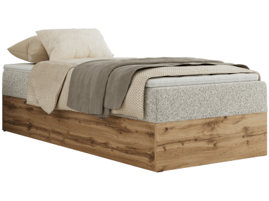 Łóżko kontynentalne WOOD ZERO 90x200 - H3 - jasnoszary, struktura - topper Visco