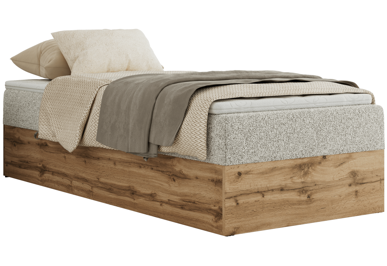 Łóżko kontynentalne WOOD ZERO 90x200 - H3 - jasnoszary, struktura - topper Visco