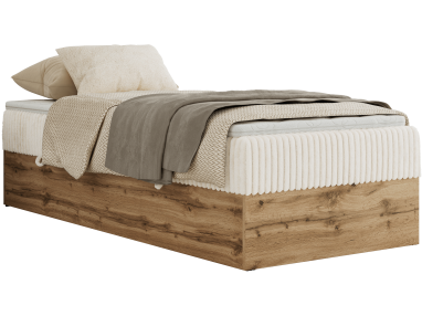 Łóżko kontynentalne WOOD ZERO 90x200 - H3 - beżowy, sztruks - topper Visco