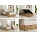 Łóżko kontynentalne WOOD ZERO 90x200 - H3 - beżowy, sztruks - topper Visco