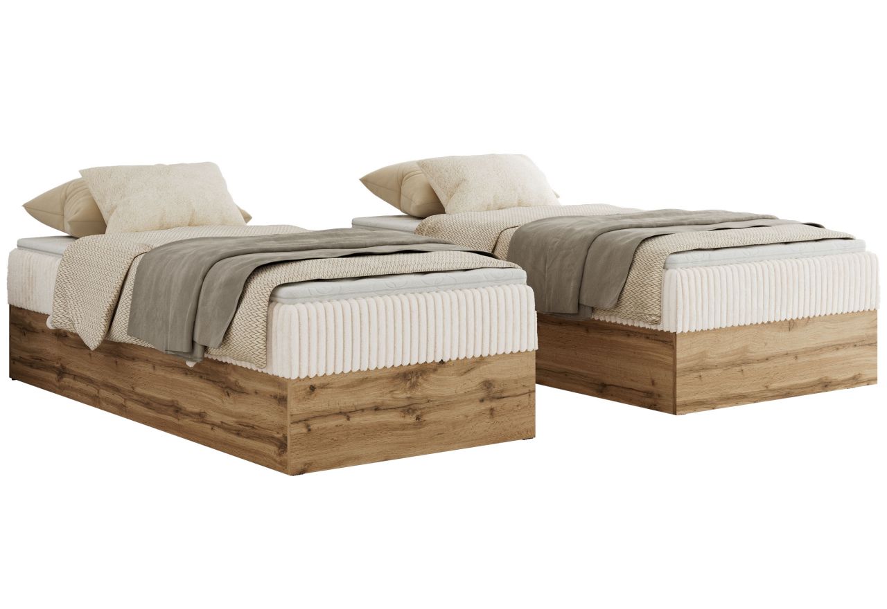 Łóżko kontynentalne WOOD ZERO 90x200 - H3 - beżowy, sztruks - topper Visco