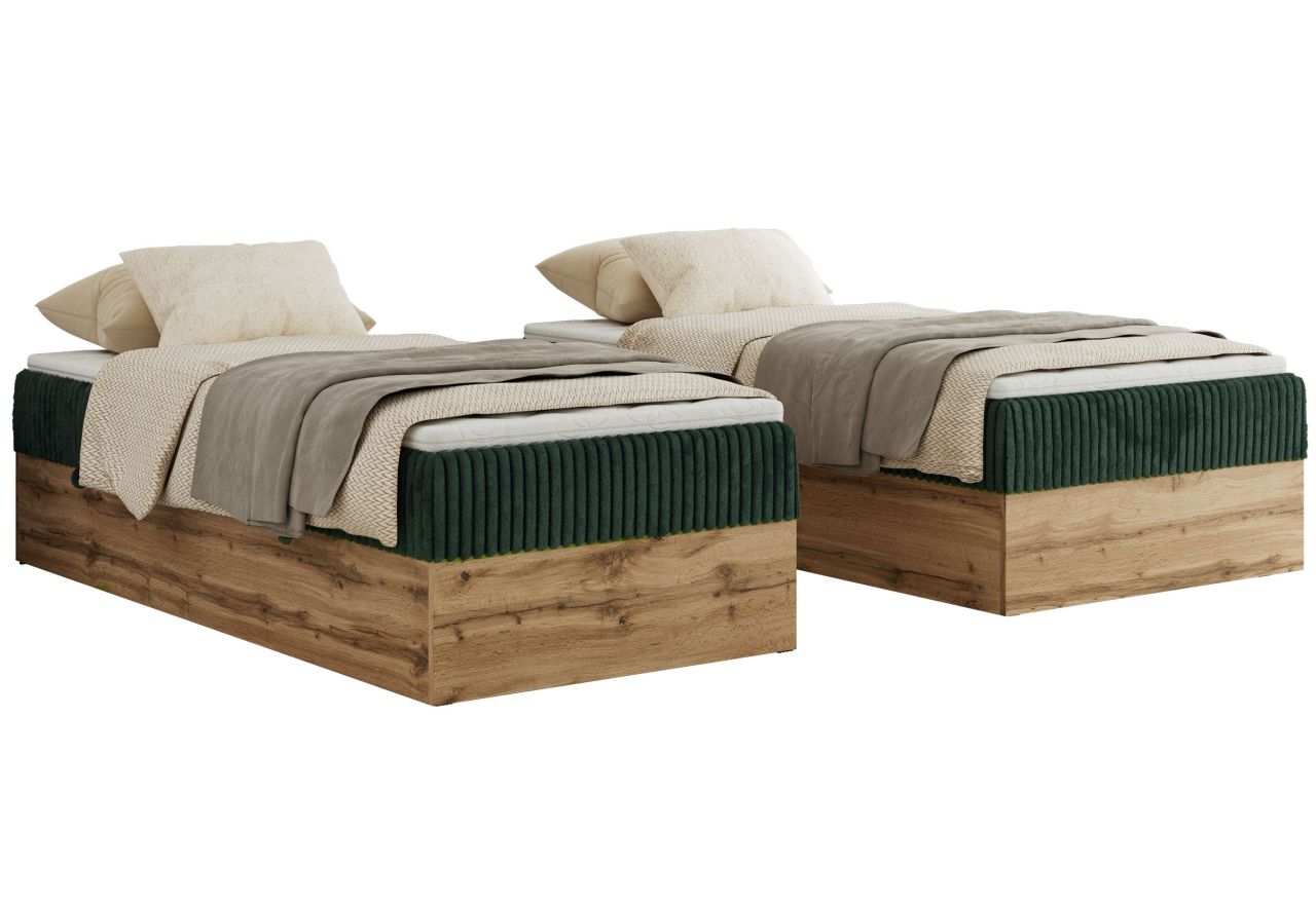 Łóżko kontynentalne WOOD ZERO 90x200 - H3 - ciemnozielony, sztruks - topper Visco