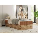 Łóżko kontynentalne WOOD ZERO 90x200 - H3 - pomarańczowy, sztruks - topper Visco