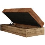 Łóżko kontynentalne WOOD ZERO 90x200 - H3 - pomarańczowy, sztruks - topper Visco