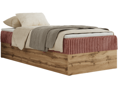 Łóżko kontynentalne WOOD ZERO 90x200 - H3 - różowy, sztruks - topper Visco