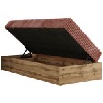 Łóżko kontynentalne WOOD ZERO 90x200 - H3 - różowy, sztruks - topper Visco