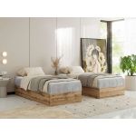 Łóżko kontynentalne WOOD ZERO 90x200 - H3 - jasnoszary, sztruks - topper Visco